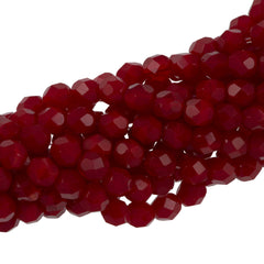 50 Czech Fire Polished 6mm Round Bead Milky Oxblood (91260)