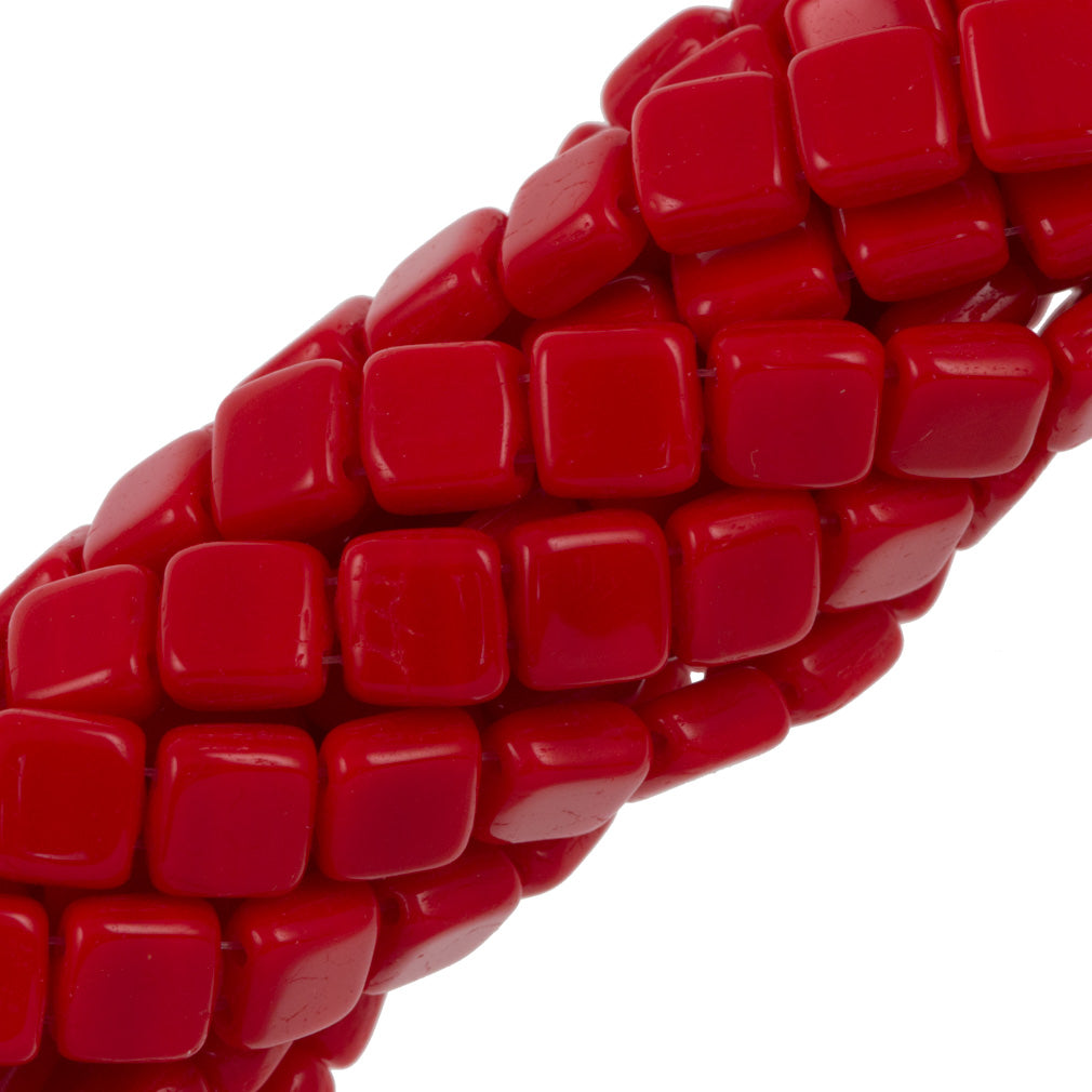 50 CzechMates 6mm Two Hole Tile Beads Opaque Red (93200)