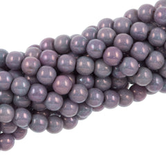 100 Czech 6mm Pressed Glass Round Beads Opaque Amethyst Luster (15726P)