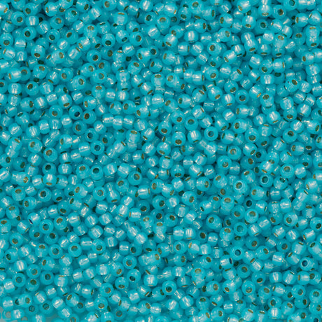 50g Toho Round Seed Bead 11/0 Permanent Finish Silver Lined Milky Aqua (2117PF)