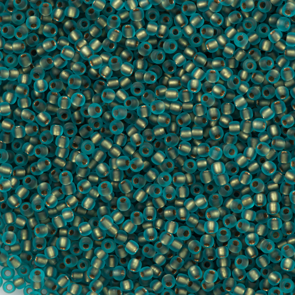 50g Toho Round Seed Beads 11/0 Matte Gold Lined Aqua (995F)