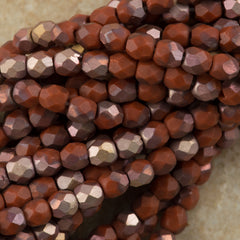 100 Czech Fire Polished 3mm Round Bead Matte Apollo Umber (13610AM)