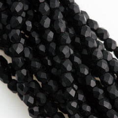 100 Czech Fire Polished 3mm Round Bead Matte Jet (23980M)