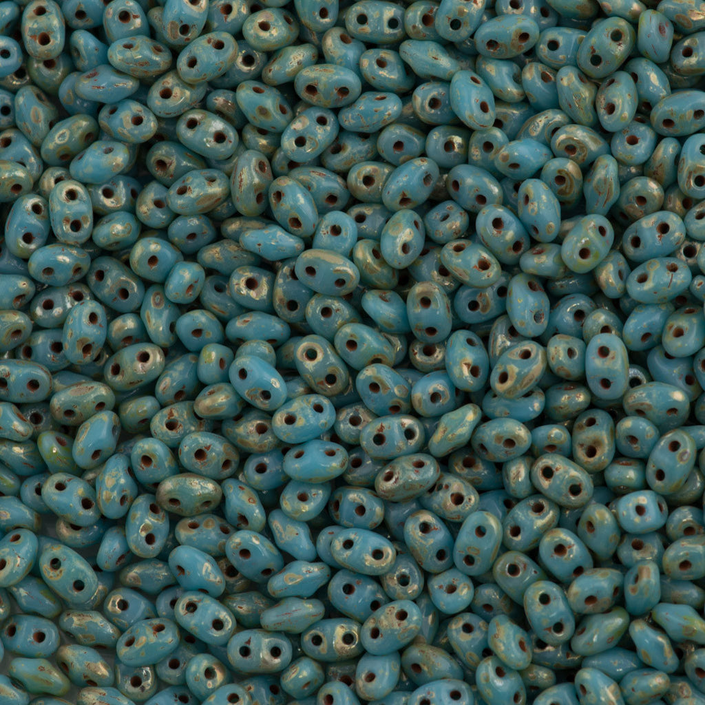 MiniDuo 2x4mm Two Hole Beads Turquoise Picasso 8g Tube (63030T)