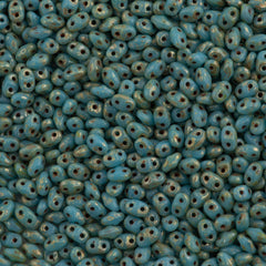 MiniDuo 2x4mm Two Hole Beads Turquoise Picasso 8g Tube (63030T)