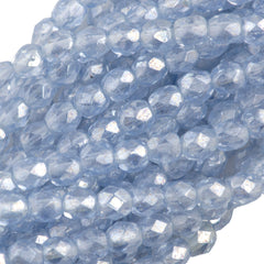 100 Czech Fire Polished 4mm Round Bead Light Sapphire Luster (30020L)