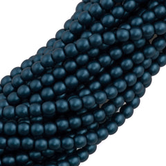 100 Czech 4mm Round Steal Blue Glass Pearl Beads