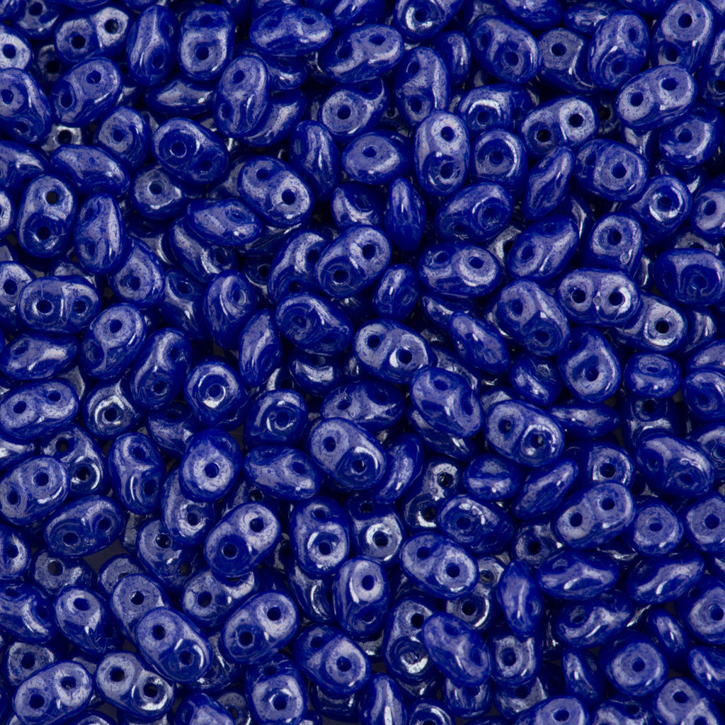 Super Duo 2x5mm Two Hole Beads Opaque Blue White Luster 22g Tube (33050WL)