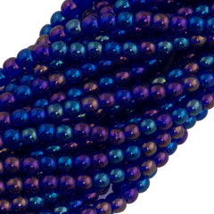 200 Czech 4mm Pressed Glass Round Beads Cobalt Luster Iris (30090LR)