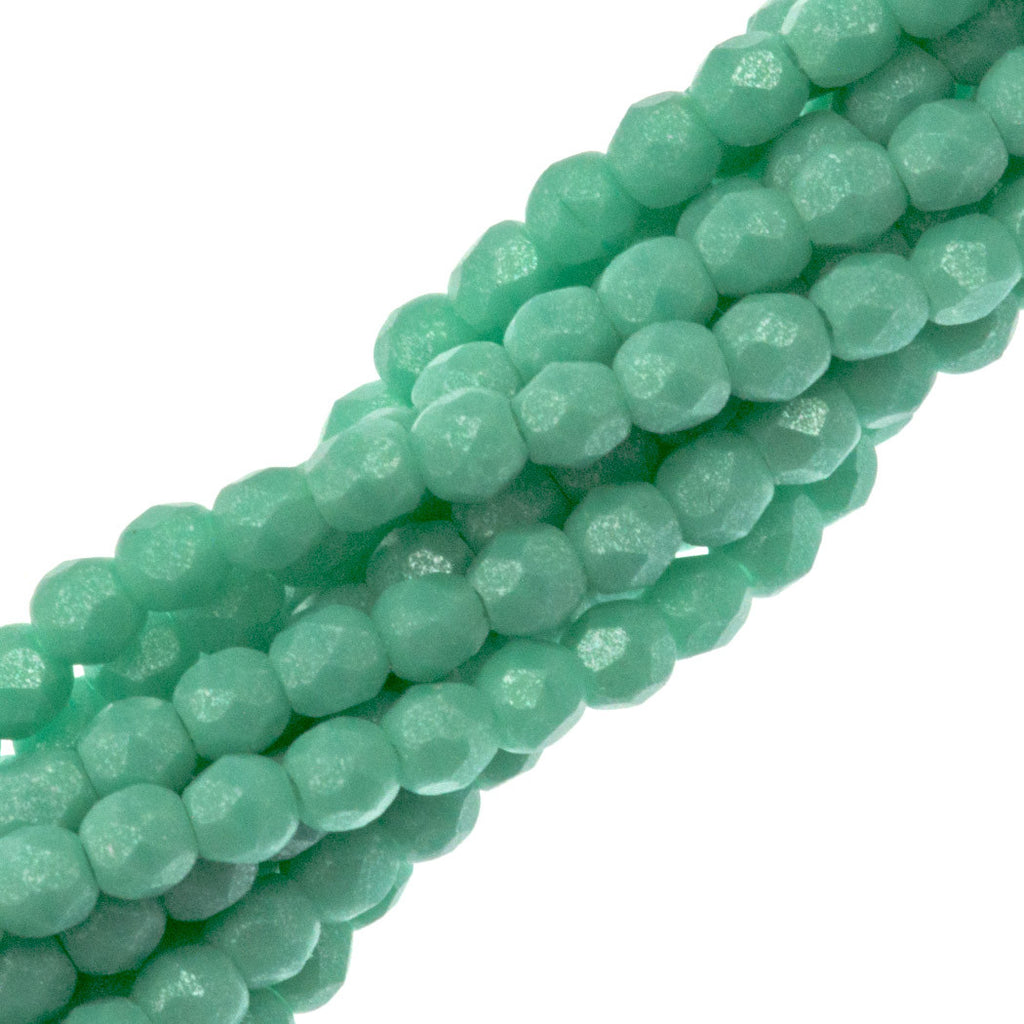 100 Czech Fire Polished 2mm Round Bead Flash Pearl Turquoise (63130SC)