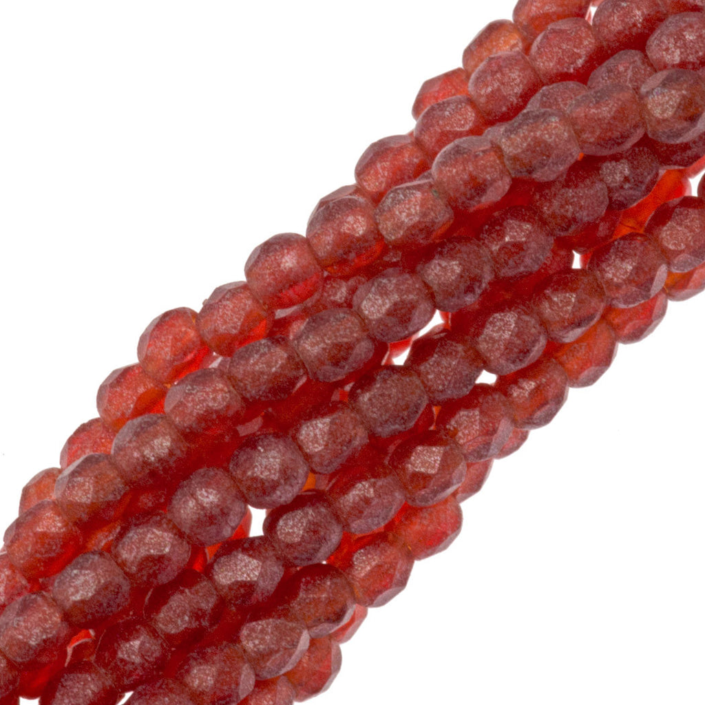 100 Czech Fire Polished 2mm Round Bead Flash Pearl Siam Ruby (90080SC)