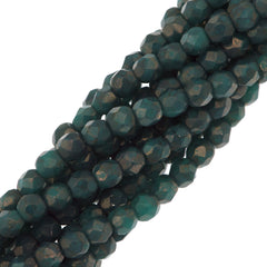 100 Czech Fire Polished 3mm Round Bead Moon Dust Turquoise (63130MD)