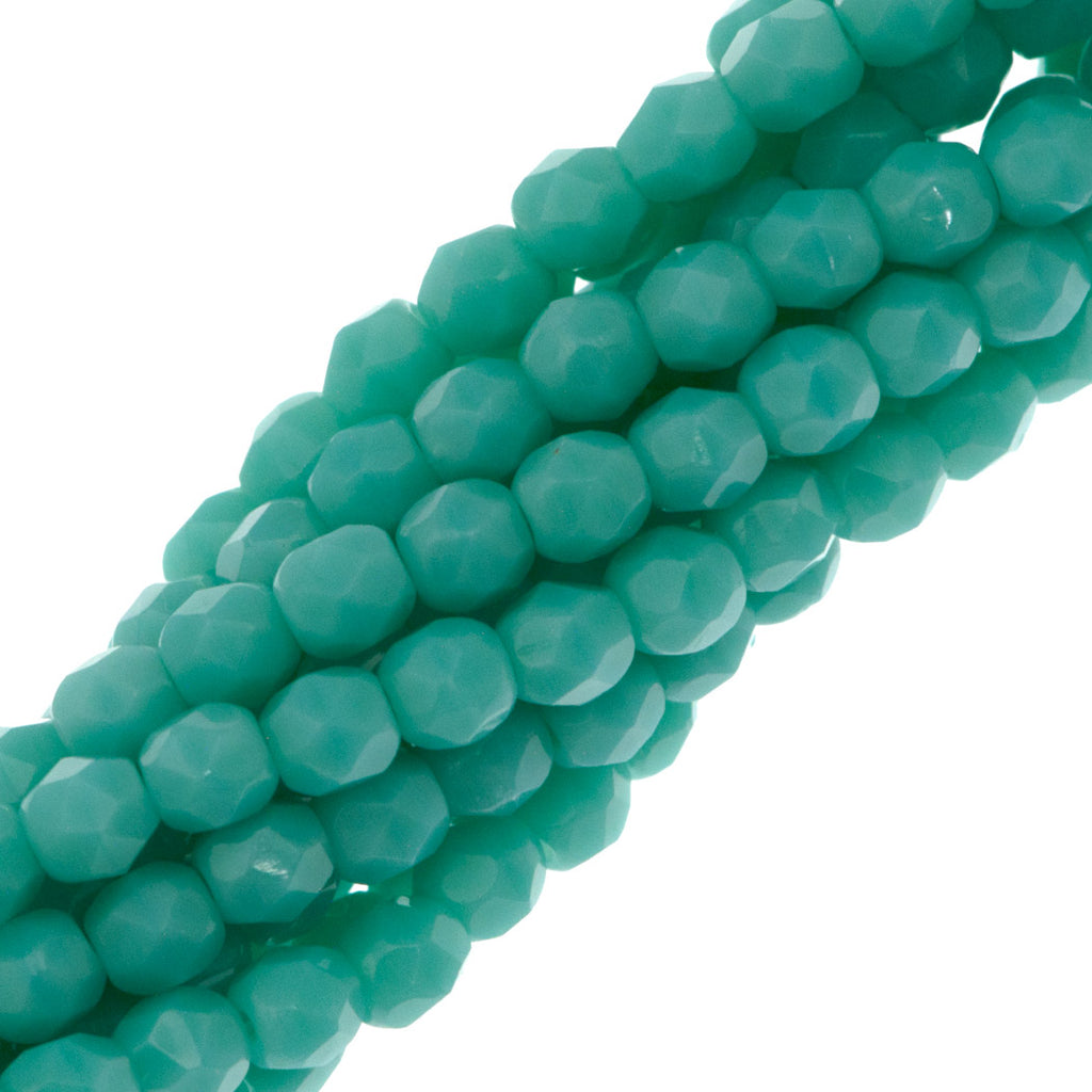 100 Czech Fire Polished 3mm Round Bead Opaque Turquoise (63130)