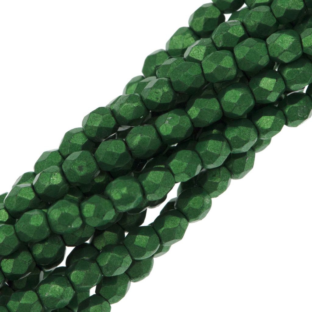 100 Czech Fire Polished 3mm Round Bead Saturated Metallic Kale (77059)