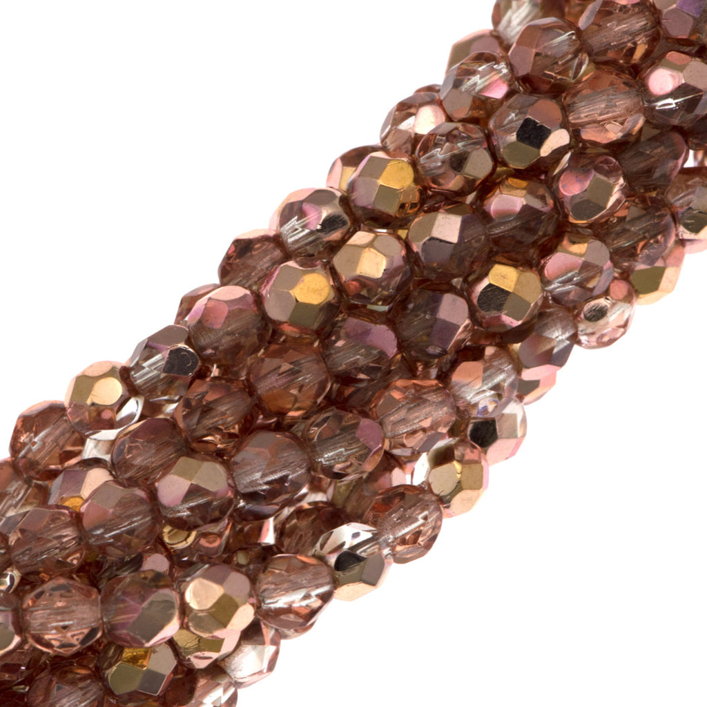 100 Czech Fire Polished 4mm Round Bead Apollo Gold (27101)