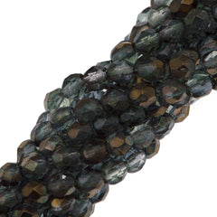 100 Czech Fire Polished 4mm Round Bead Green Crystal Luster (91003)