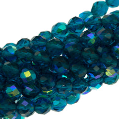 50 Czech Fire Polished 8mm Round Bead Teal AB (60150X)