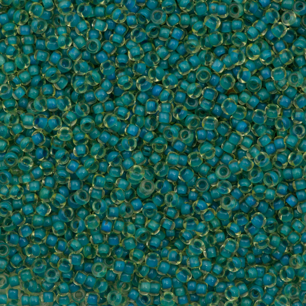 50g Czech Seed Bead 10/0 Yellow Color Lined Terra Green (80836)