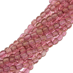 200 Czech 3mm Pressed Glass Round Beads Transparent Topaz Pink Luster (15495)
