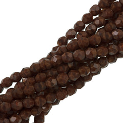 50 Czech Fire Polished 6mm Round Bead Chestnut Coral (17612)