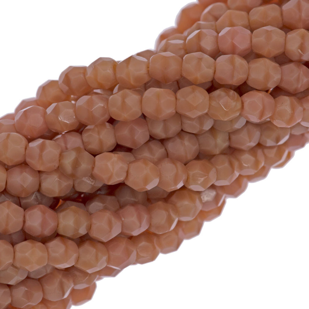 100 Czech Fire Polished 4mm Round Bead Pink Coral (74020)
