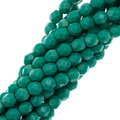100 Czech Fire Polished 4mm Round Bead Dark Turquoise (63150)