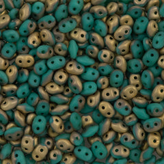 Super Duo 2x5mm Two Hole Beads Opaque Matte Turquoise Capri Gold 22g Tube (63130MCG)