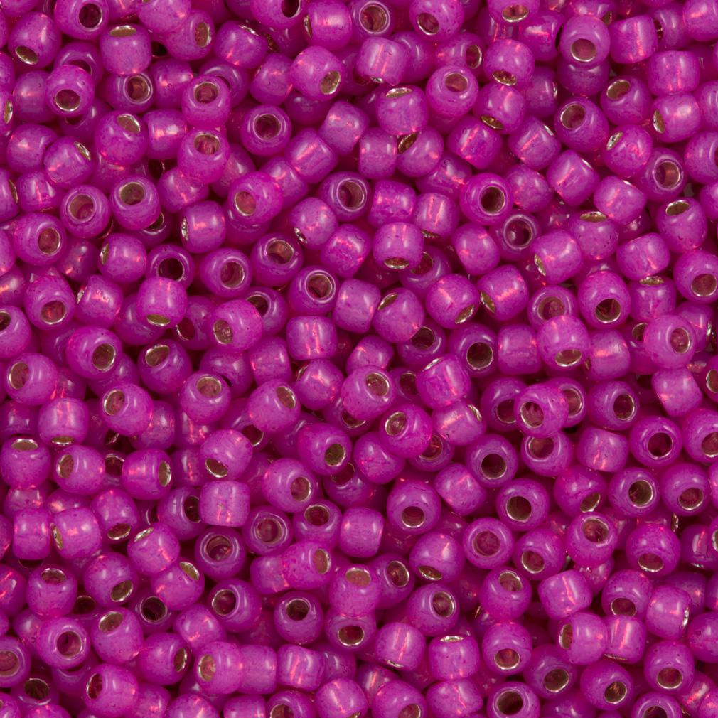 50g Toho Round Seed Beads 6/0 Silver Lined Milky Hot Pink (2107)