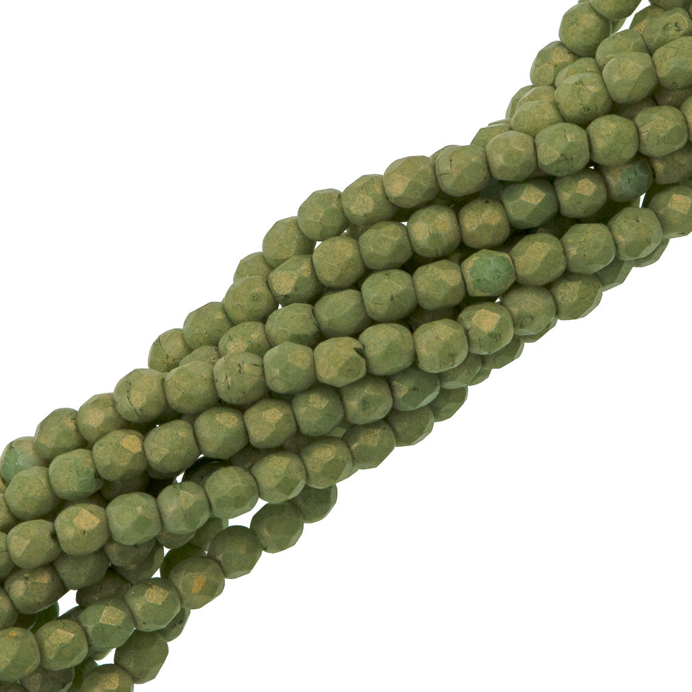 100 Czech Fire Polished 2mm Round Bead Pacifica Avocado (10050PS)