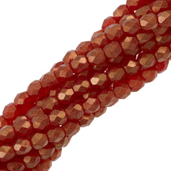 100 Czech Fire Polished 4mm Round Bead Gold Suede Siam Ruby (90080MSG)