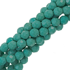 50 Czech Fire Polished 8mm Round Bead Opaque Turquoise (63130)