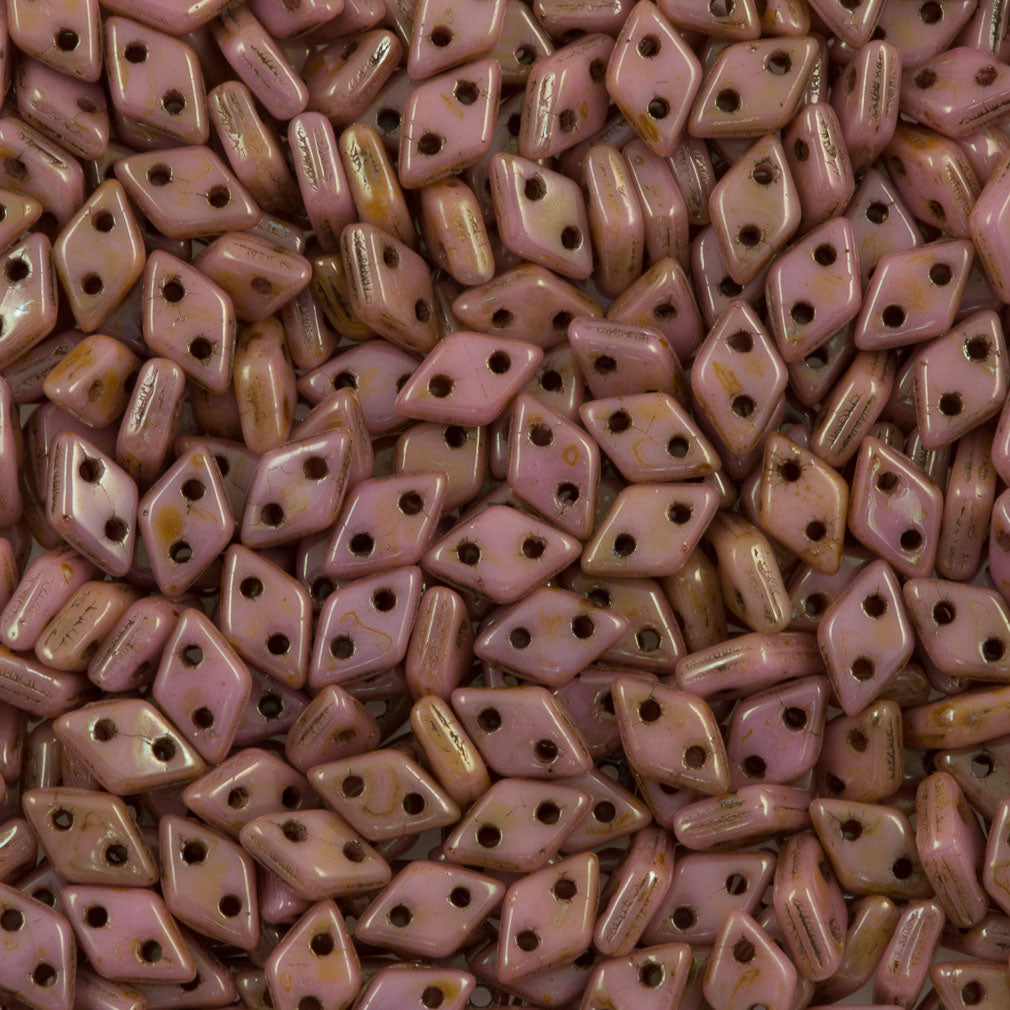 CzechMates 4x6mm Diamond Two Hole Beads Opaque Rose Gold Topaz Luster (65491P)