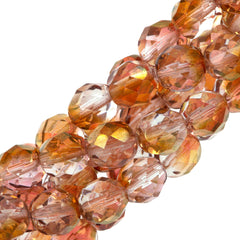 50 Czech Fire Polished 8mm Round Bead Transparent Pink Luster (14295)