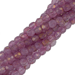 100 Czech Fire Polished 4mm Round Bead Stone Pink Luster (64495)