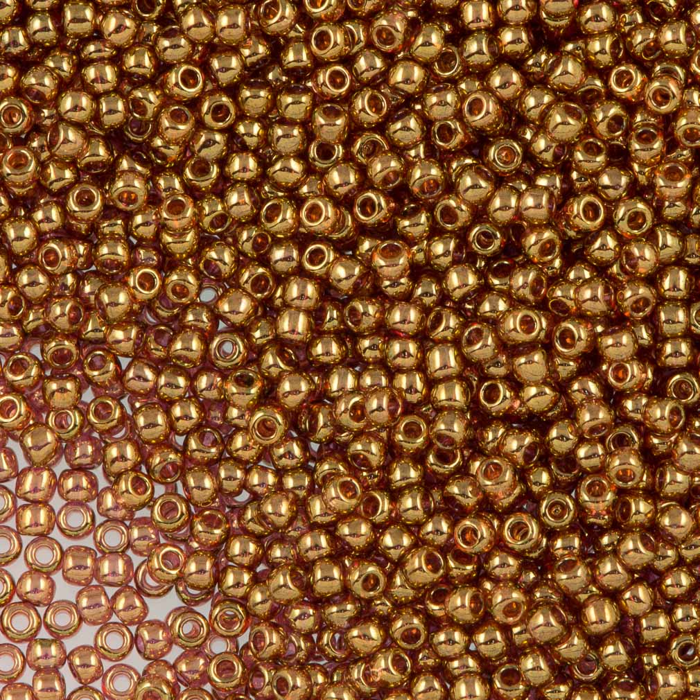 50g Toho Round Seed Beads 11/0 Gold Luster Transparent Pink (421)