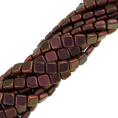 50 CzechMates 6mm Two Hole Tile Beads Polychrome Copper Rose (94100)