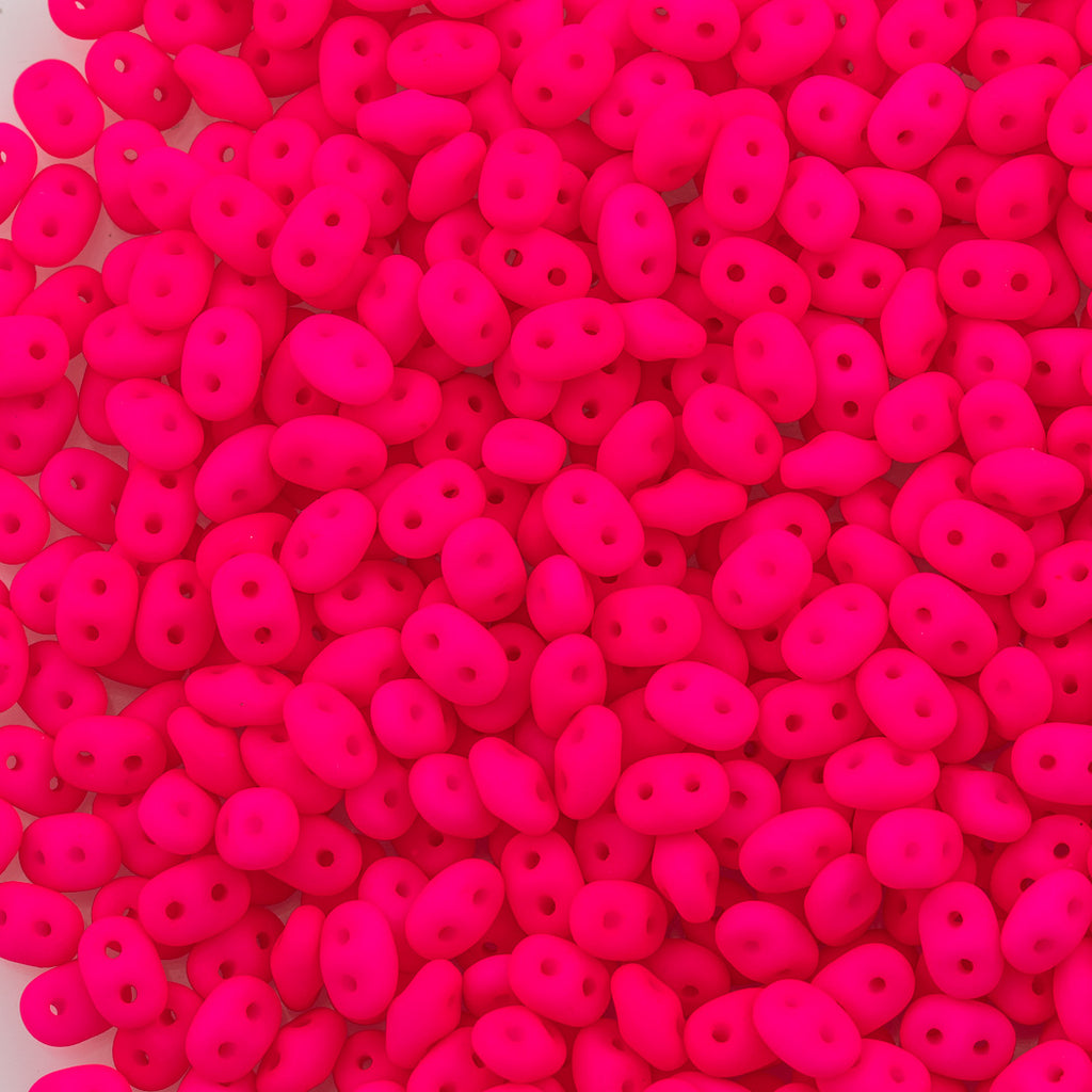 Super Duo 2x5mm Two Hole Beads Neon Pink (25123)