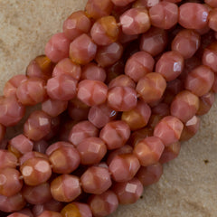 100 Czech Fire Polished 4mm Round Bead Pink Brown Coral (77193)