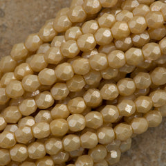 100 Czech Fire Polished 4mm Round Bead Opaque Beige Luster (13010L)