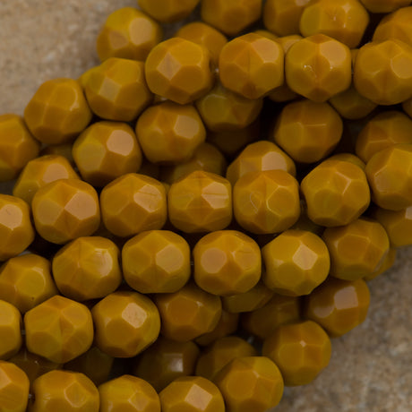 50 Czech Fire Polished 6mm Round Bead Goldenrod (13740)