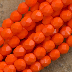 50 Czech Fire Polished 6mm Round Bead Opaque Bright Orange (93130)