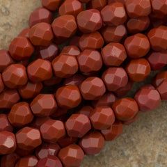 50 Czech Fire Polished 6mm Round Bead Burnt Umber (93500)