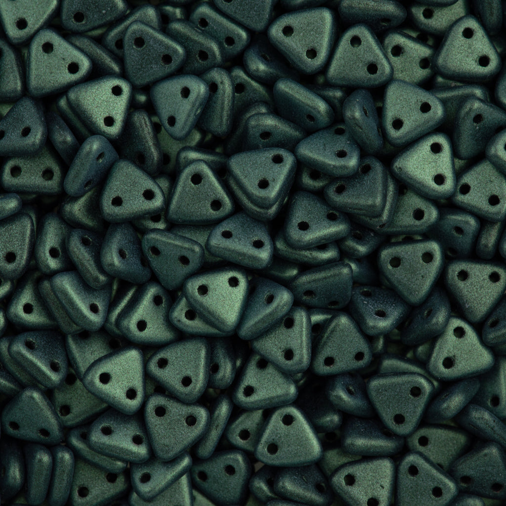 CzechMates 6mm Two Hole Triangle Beads Metallic Suede Light Green 8g Tube (79051)