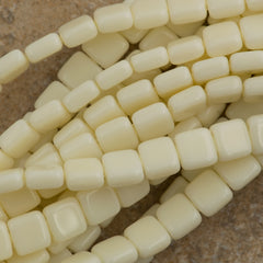 50 CzechMates 6mm Two Hole Tile Beads Ivory (83529)