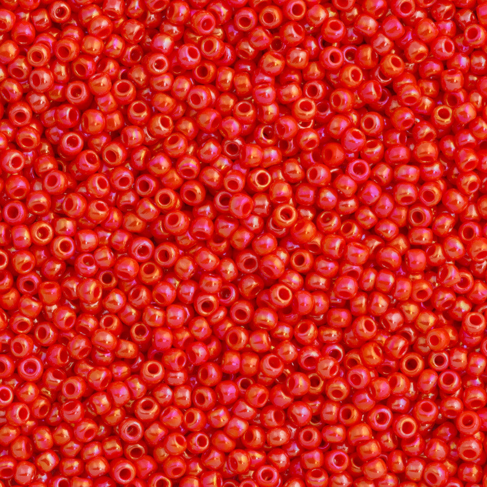 Toho Round Seed Bead 11/0 Opaque Coral AB 2.5-inch Tube (410)