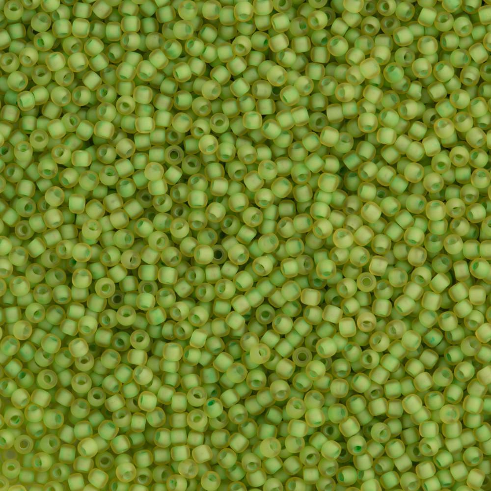 50g Toho Round Seed Beads 11/0 Jonquil Inside Color Lined Matte Green (946F)