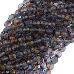 100 Czech Fire Polished 4mm Round Bead Amethyst Blue Crystal Luster (91006)