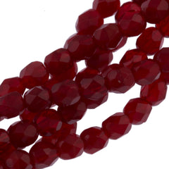 100 Czech Fire Polished 4mm Round Bead Milky Light Oxblood (91260)