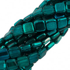 50 CzechMates 6mm Two Hole Tile Beads Mirror Teal (55130K)