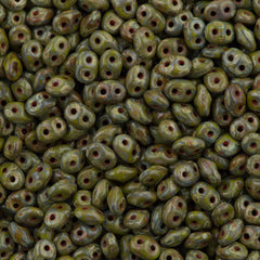 Super Duo 2x5mm Two Hole Beads Opaque Olive Picasso 22g Tube (53420T)